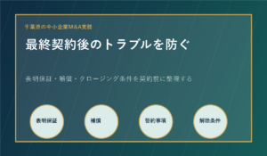千葉県の中小企業M&Aで最終契約後のトラブルを防ぐための表明保証・補償・誓約事項・解除条件の整理図