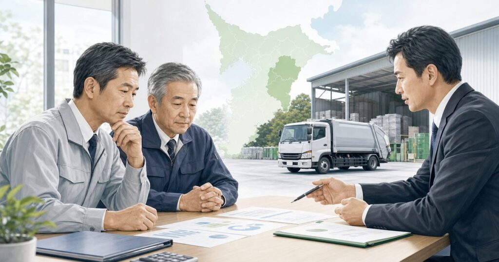 柏市の産業廃棄物収集運搬会社M&Aと事業承継を相談する経営者と専門家
