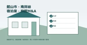 館山市・南房総の宿泊業・旅館M&Aと会社売却、事業承継を表す宿泊施設とチェックリストのイメージ
