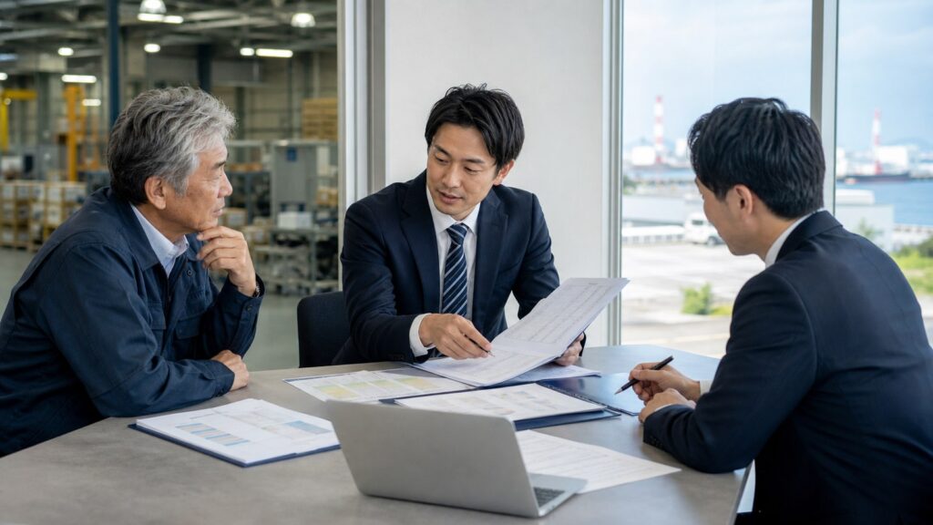 千葉 人材派遣 M&Aの事業承継相談を行う経営者とアドバイザー