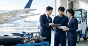 成田市・芝山町の航空機部品整備・空港地上支援機材会社M&Aを表す整備現場での事業承継打ち合わせ